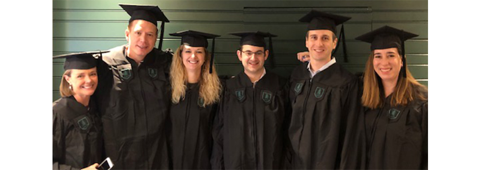 New MHCDS graduates, from left: Patty Stolley, RN, Nurse Manager Ortho clinic, UIHC; Jason Vanderheyden, Medtronic, National Director of Value Based Health Care, Canada; Melinda Seering, MD, clinical assistant professor of anesthesia, UIHC; Andrew Pugely 
