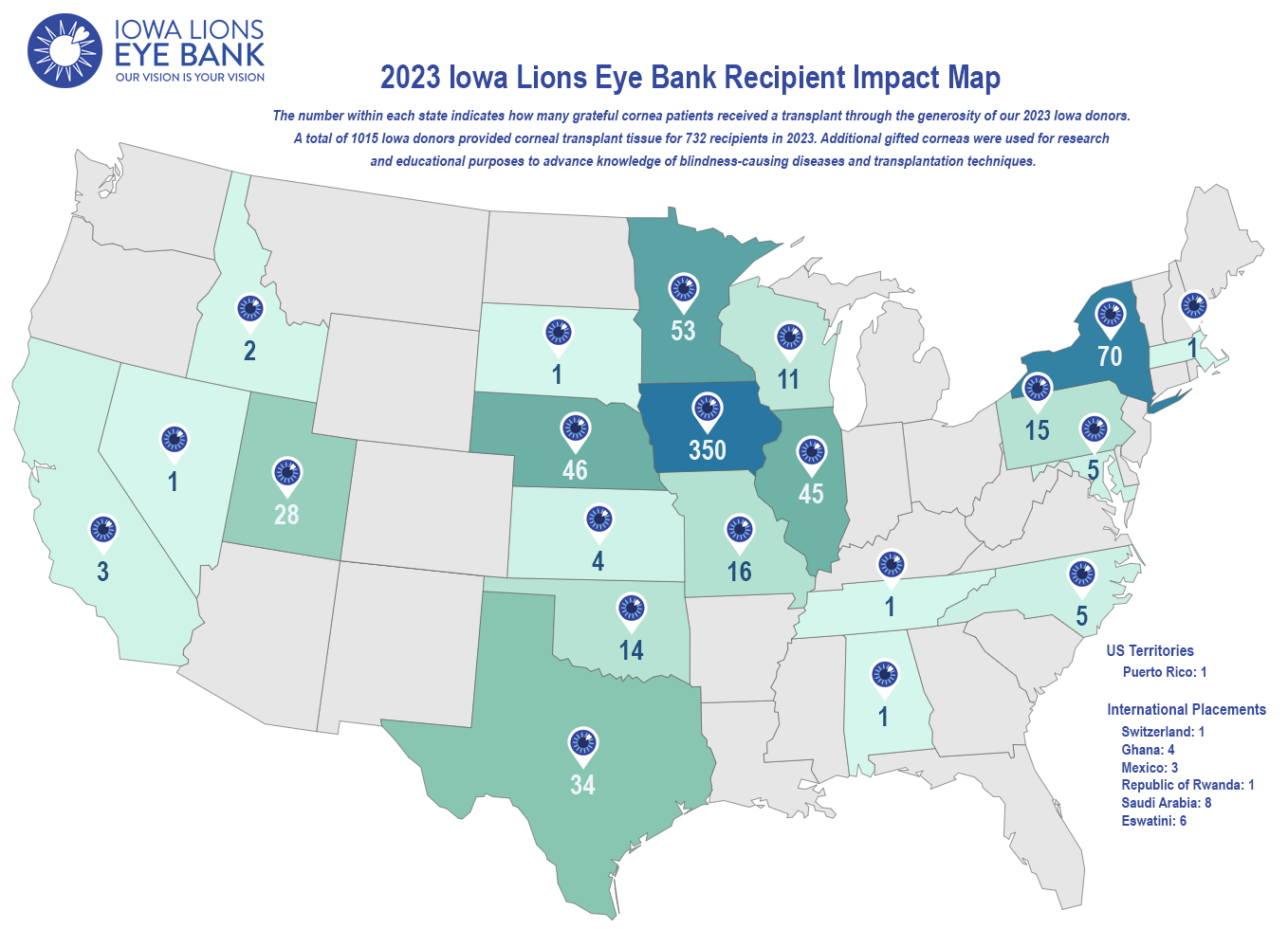 Iowa Lions Eye Bank Impact Map