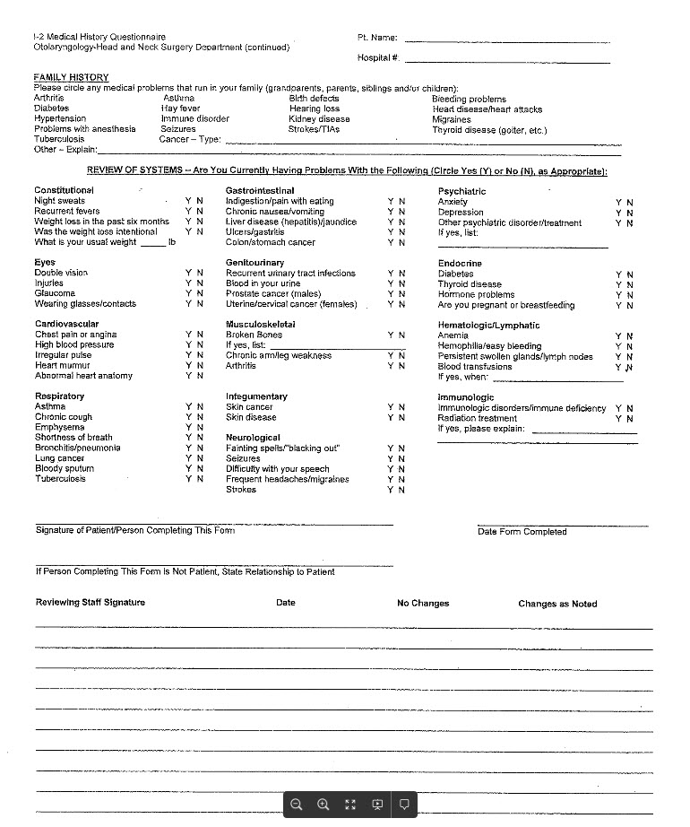 Family Health History Form Template