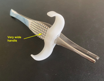 Surgical wings ergonomic attachment for surgical forceps can be used as just a single attachment on the forceps with wide handle