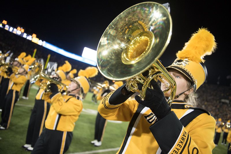 Mellophone player in marching band