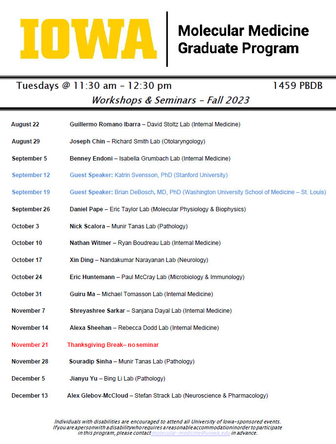 Fall 2023 Seminar Schedule
