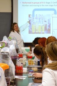 Regina McGrane teaching a lab course