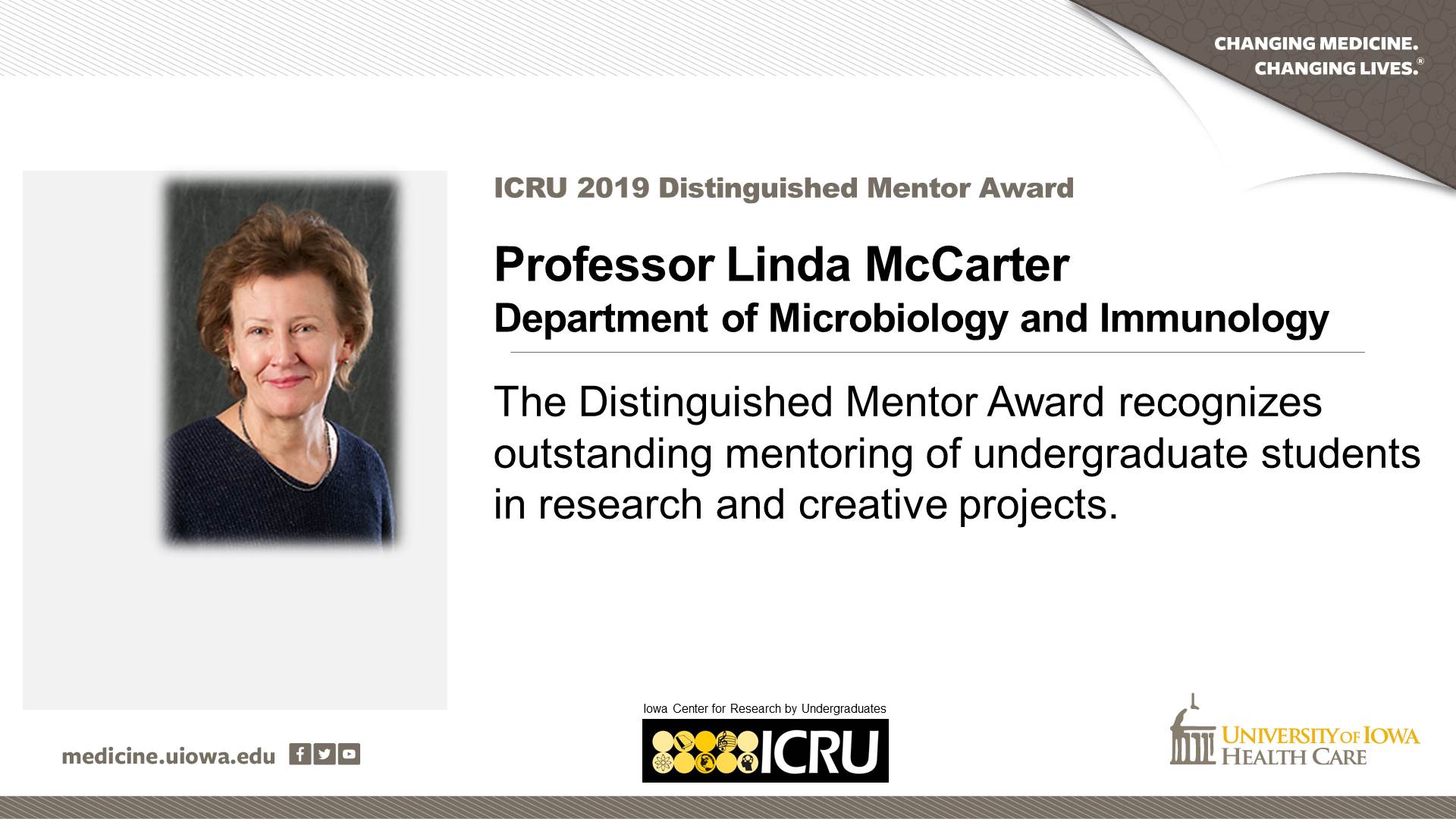 Linda McCarter ICRU Distinguished faculty award