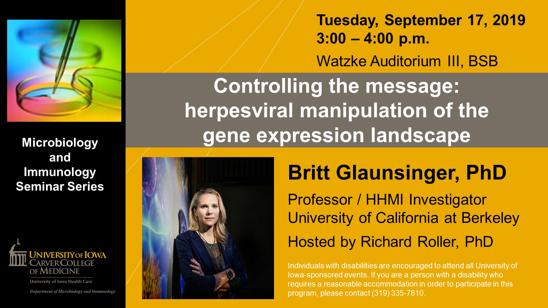 Seminar Speaker, Britt Glaunsinger, PhD - September 17, 2019