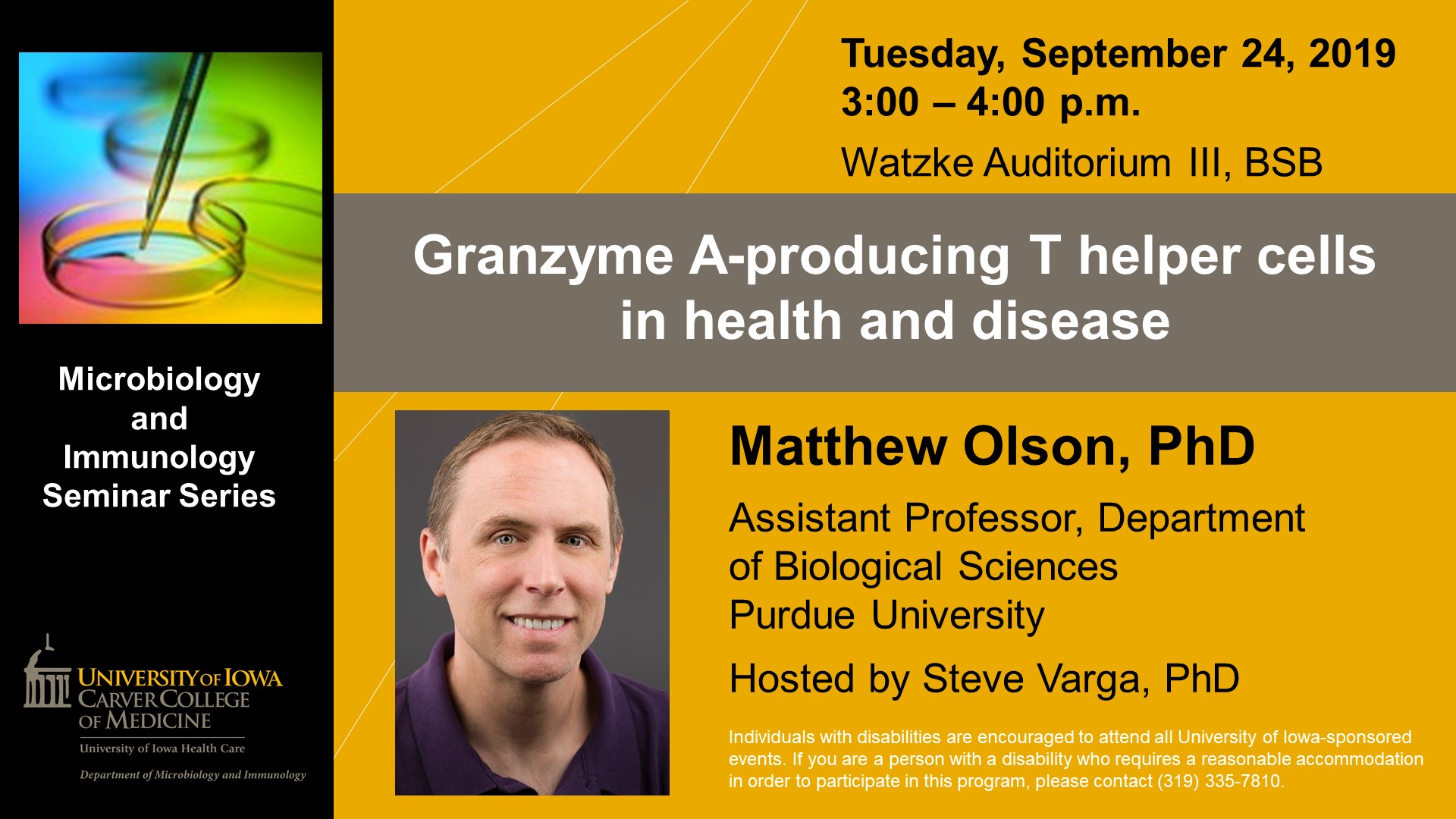 Seminar Speaker: Matthew Olson - September 24