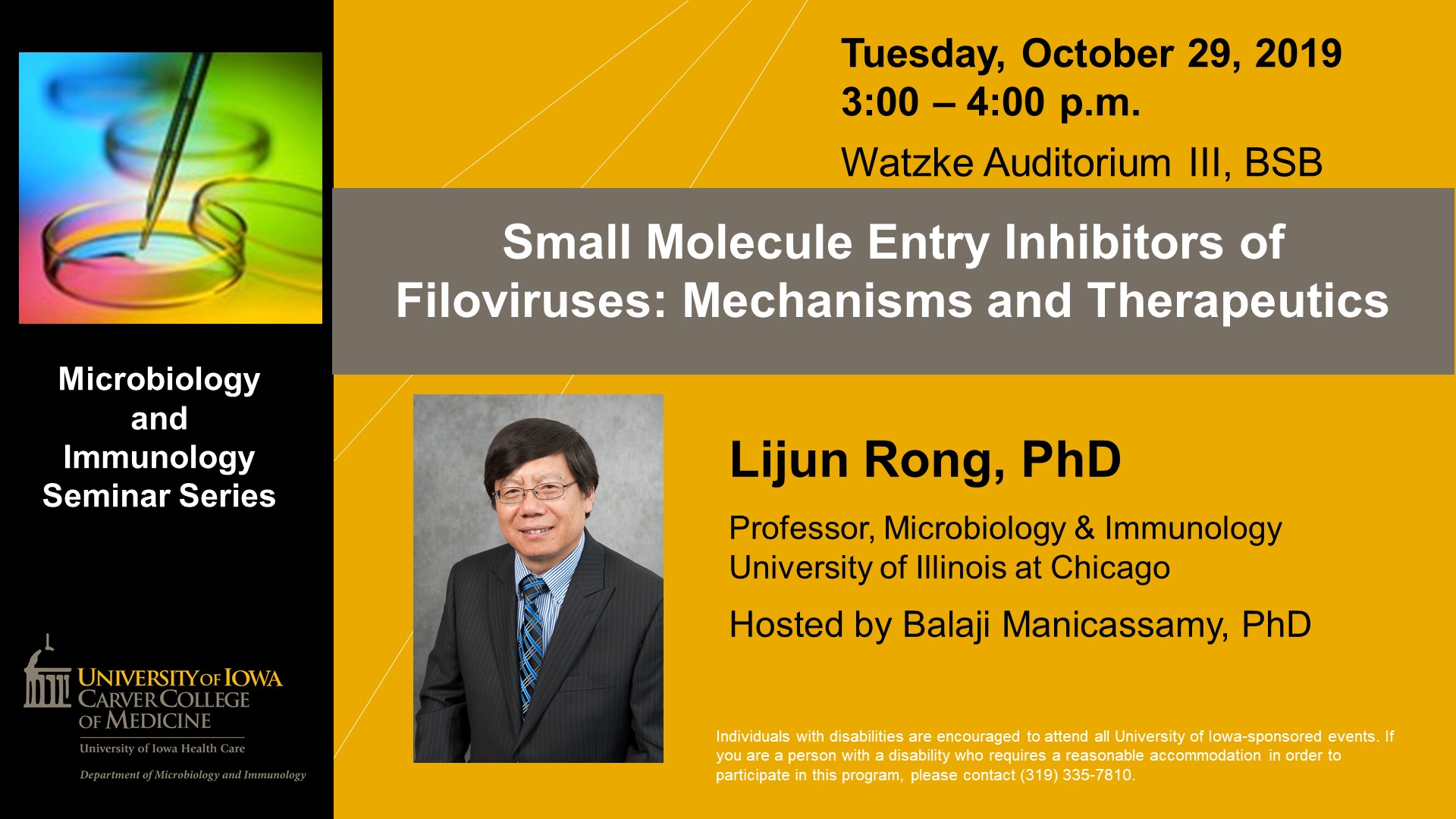 Seminar Speaker, Lijun Rong, PhD - Ocober 29, 2019