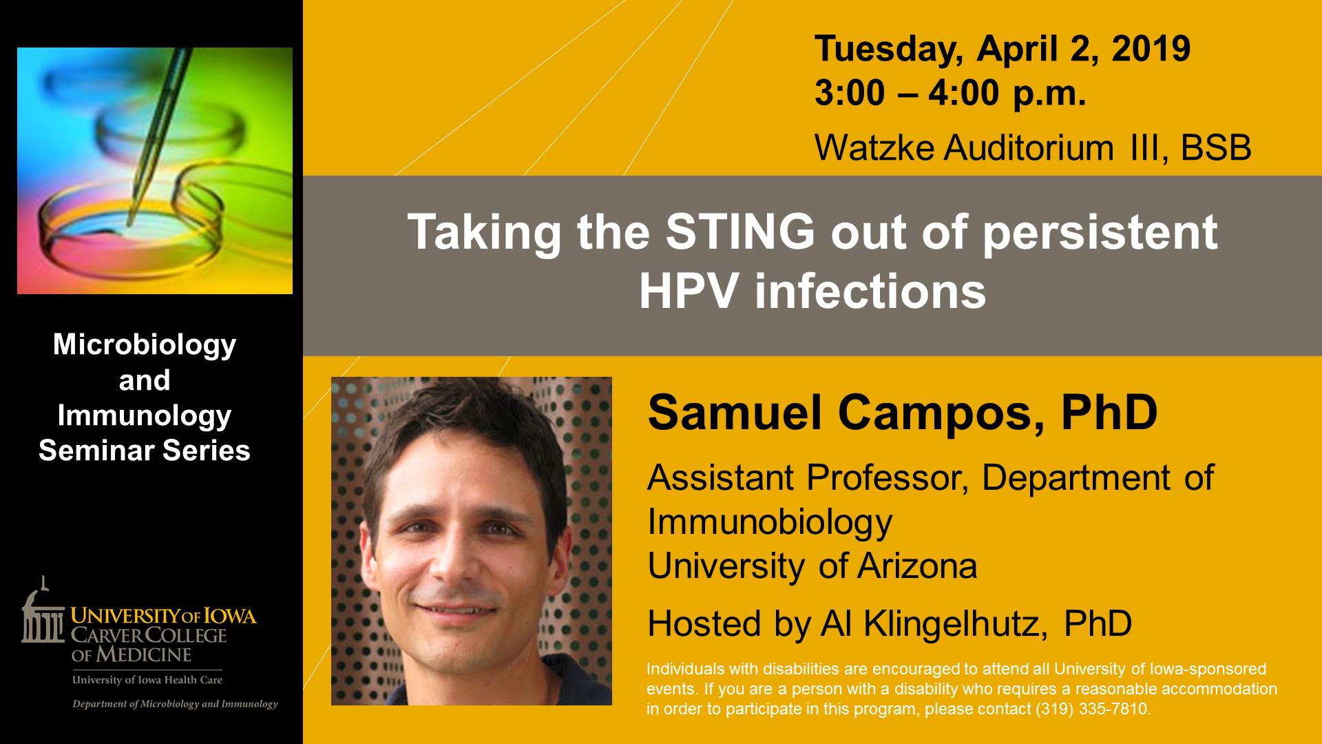 Seminar Speaker, Samuel Campos, Phd - April 2, 2019