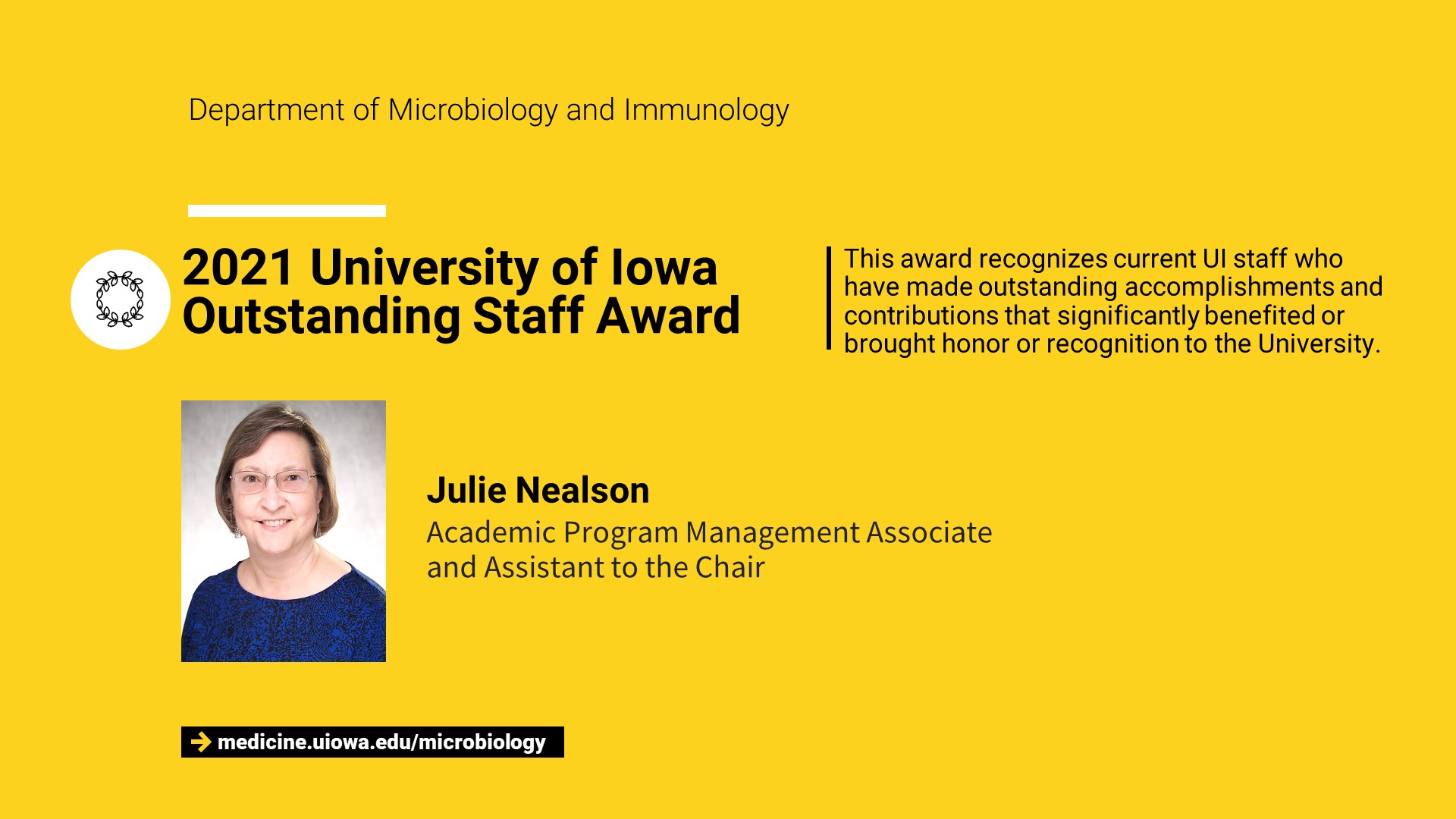 Image of Julie Nealson 2021 UI Outstanding Staff Award