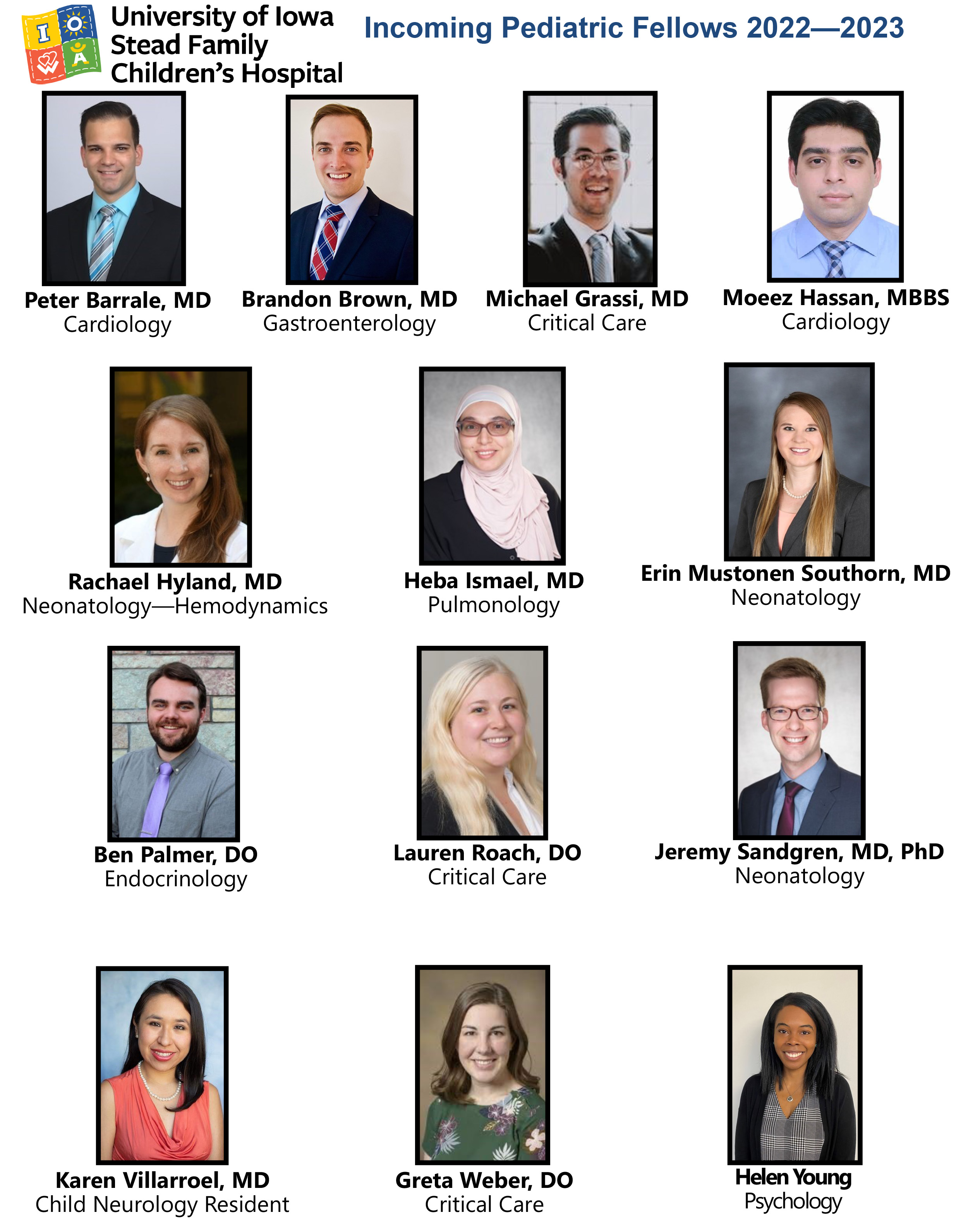2022 to 2023 Stead Family Department of Pediatrics Incoming Fellows