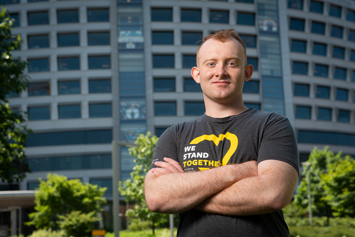 Nolan Ford stands outside UI Stead Family Children's Hospital