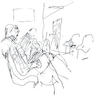 Artist's sketch of waiting room scene