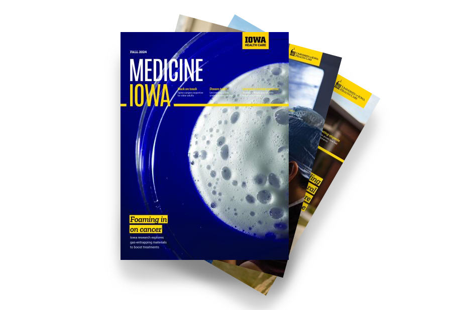 Composite of covers of recent Medicine Iowa Magazines