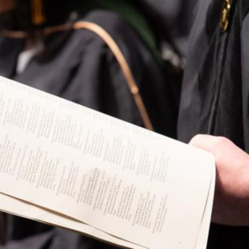 2021 graduation banner of bulletins during ceremony
