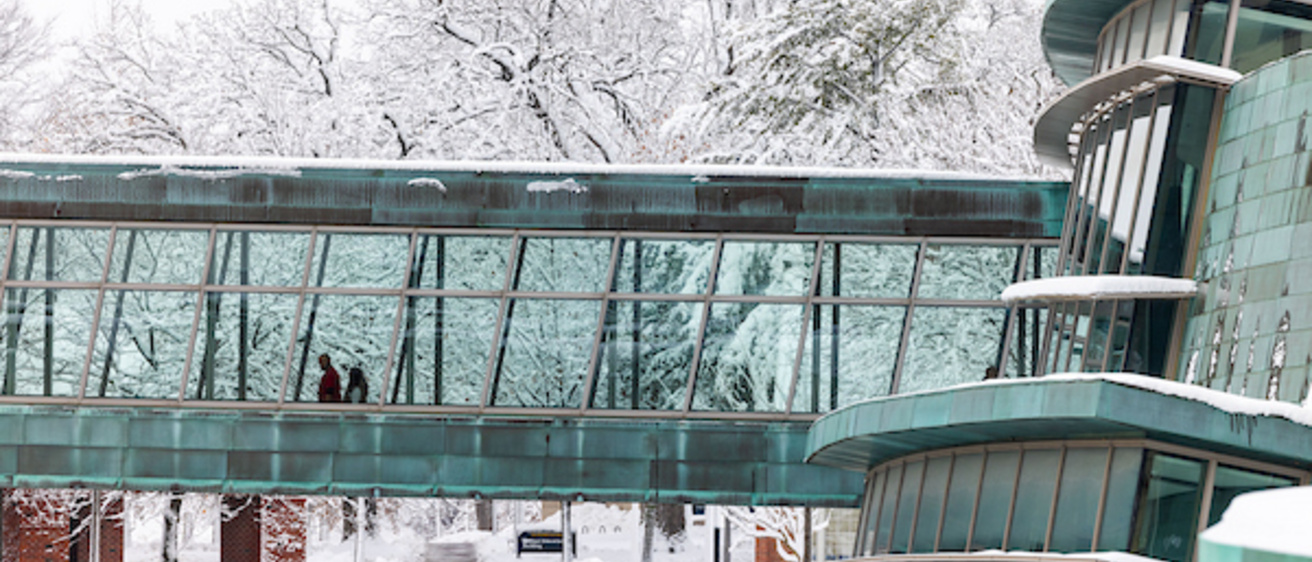 Indoor skyway shot from outside in winter snow