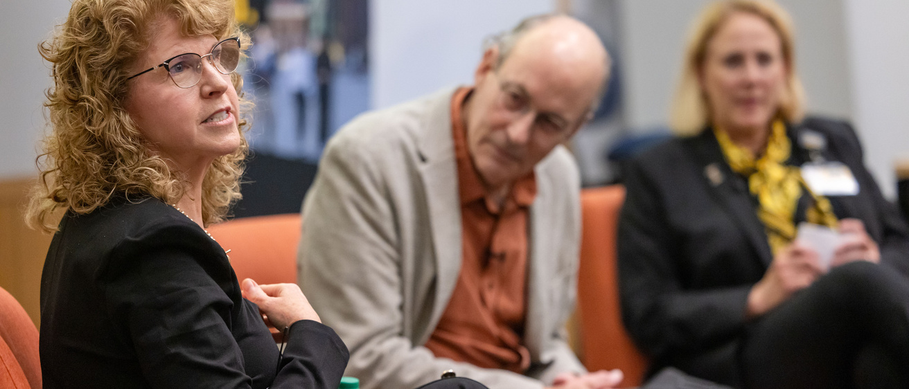 Tracy Kidder, Denise Jamieson, and Peg Nopolous discussion on Tuesday, Oct. 15, 2024. Kidder is an Iowa Writers’ Workshop alum and Pulitzer Prize-winning literary journalist.
